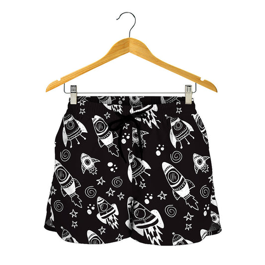 Black And White Rocket Pattern Print Women's Shorts