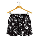 Black And White Rocket Pattern Print Women's Shorts