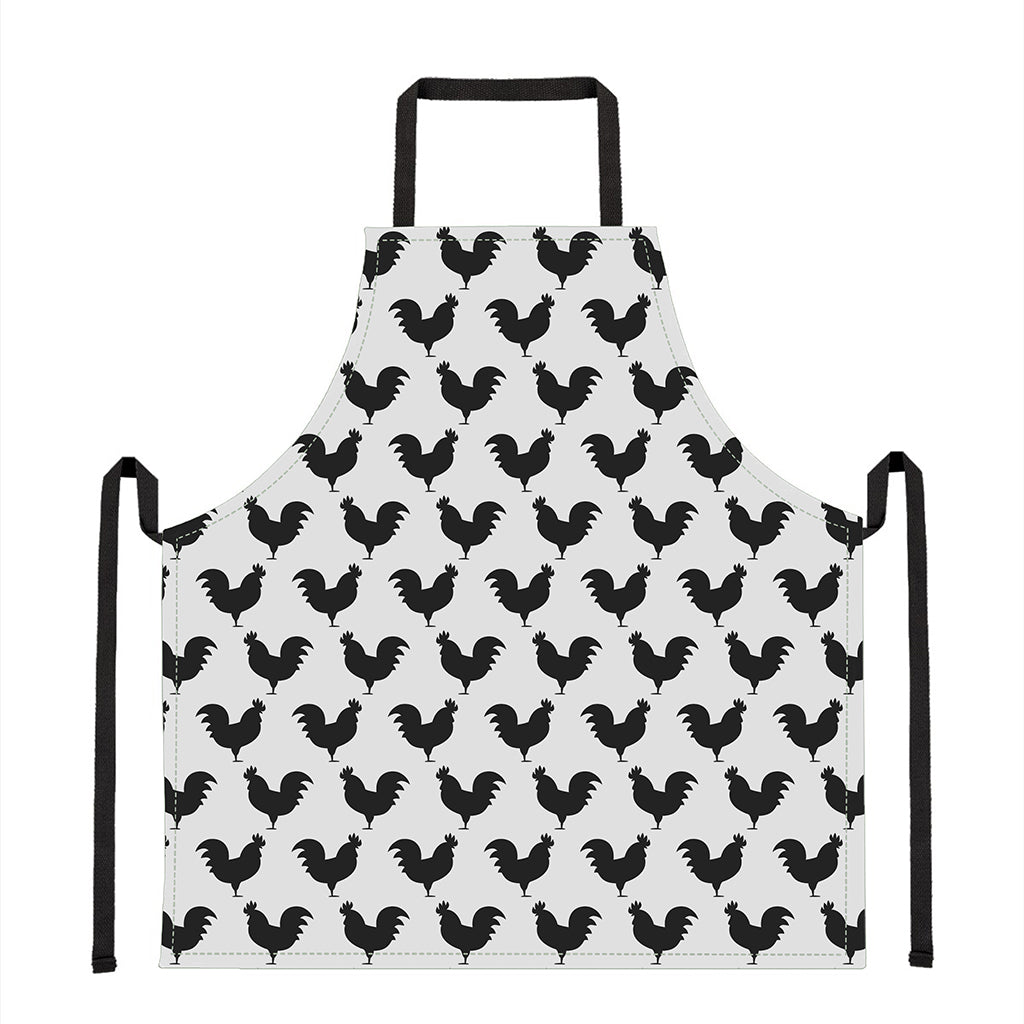 Black And White Rooster Pattern Print Apron