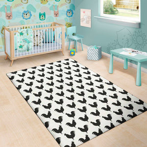 Black And White Rooster Pattern Print Area Rug