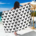 Black And White Rooster Pattern Print Beach Sarong Wrap