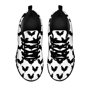 Black And White Rooster Pattern Print Black Sneakers