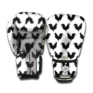 Black And White Rooster Pattern Print Boxing Gloves