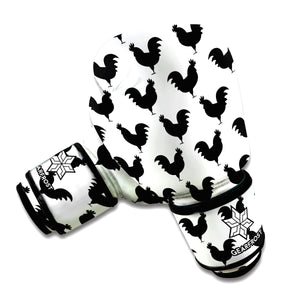 Black And White Rooster Pattern Print Boxing Gloves