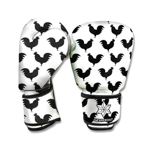 Black And White Rooster Pattern Print Boxing Gloves