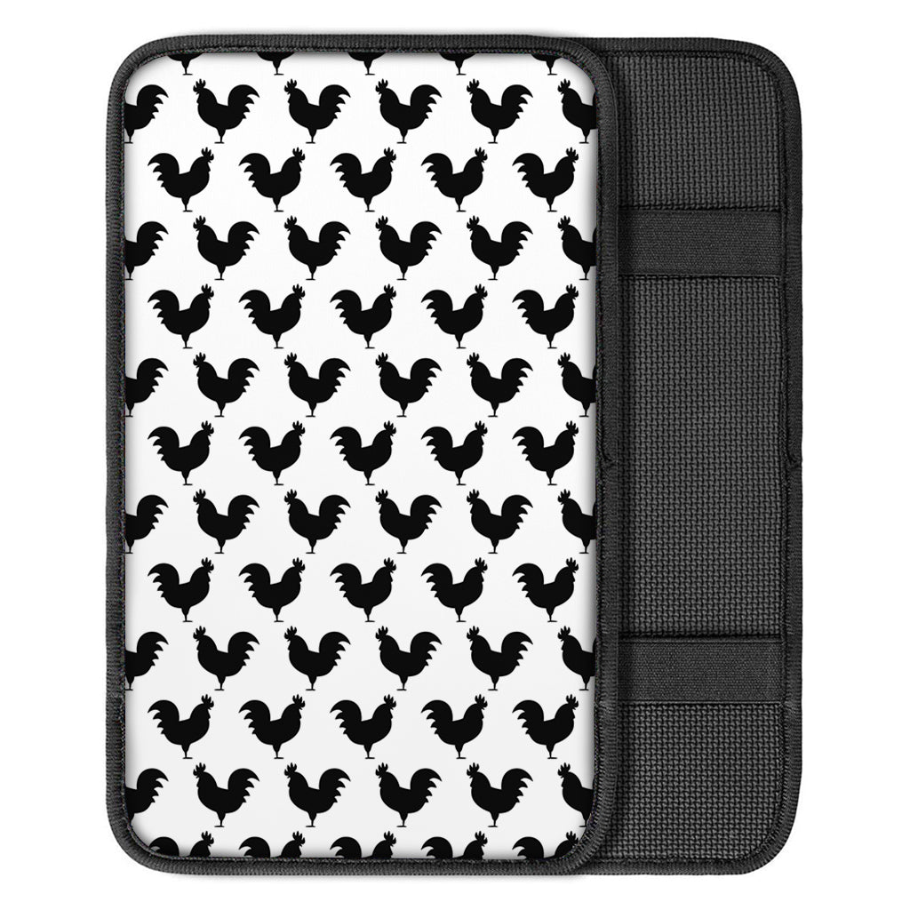 Black And White Rooster Pattern Print Car Center Console Cover