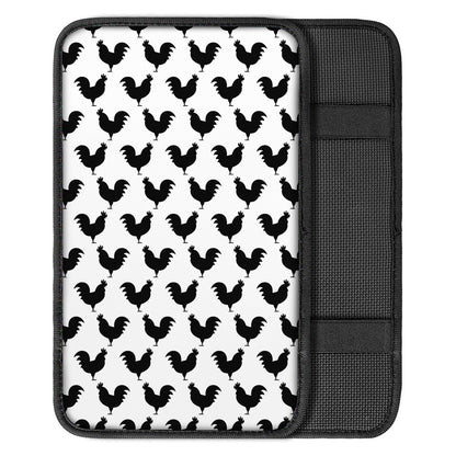 Black And White Rooster Pattern Print Car Center Console Cover