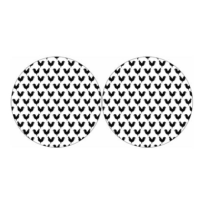 Black And White Rooster Pattern Print Car Coasters