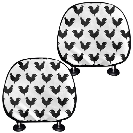 Black And White Rooster Pattern Print Car Headrest Covers