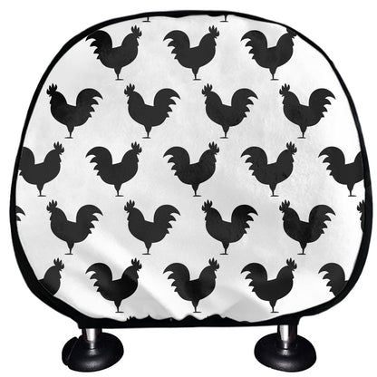 Black And White Rooster Pattern Print Car Headrest Covers
