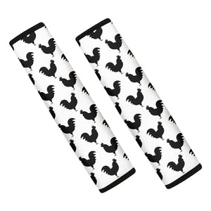 Black And White Rooster Pattern Print Car Seat Belt Covers