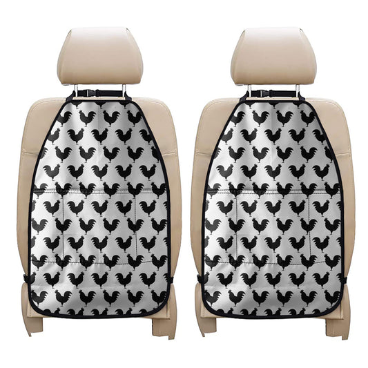 Black And White Rooster Pattern Print Car Seat Organizers
