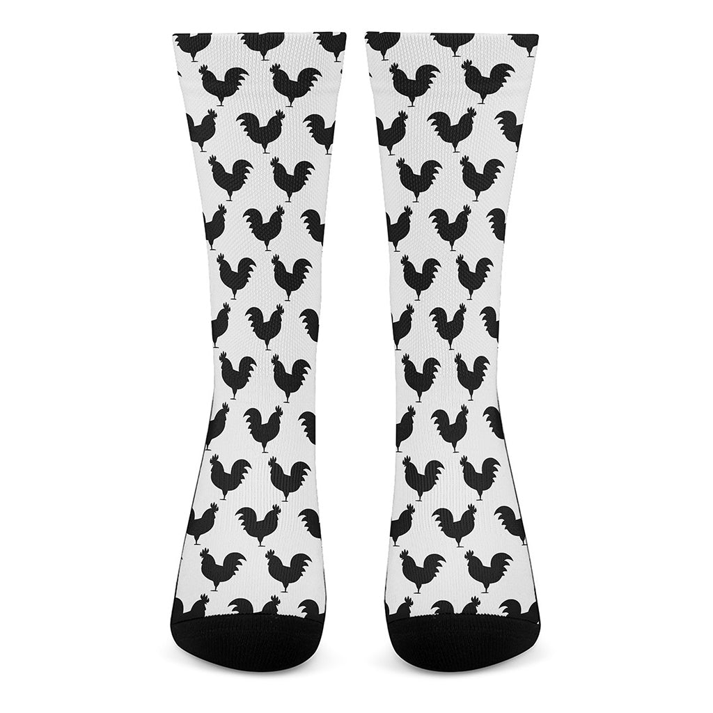 Black And White Rooster Pattern Print Crew Socks