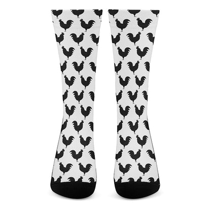 Black And White Rooster Pattern Print Crew Socks