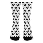 Black And White Rooster Pattern Print Crew Socks