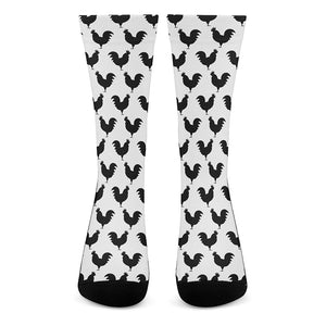 Black And White Rooster Pattern Print Crew Socks