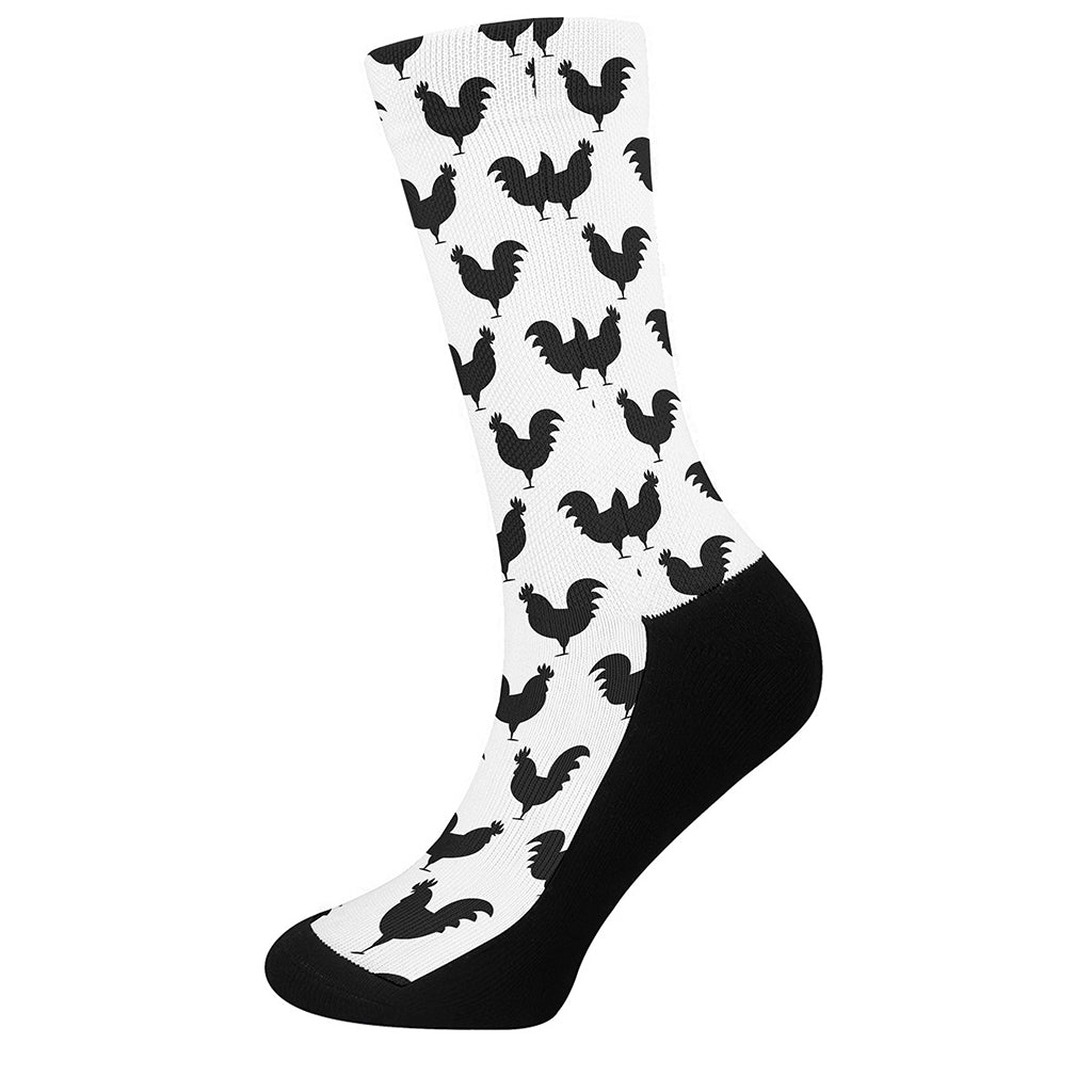 Black And White Rooster Pattern Print Crew Socks