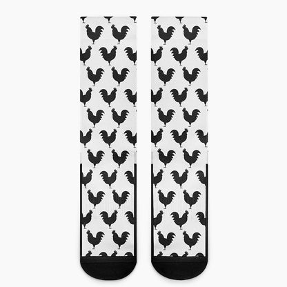 Black And White Rooster Pattern Print Crew Socks