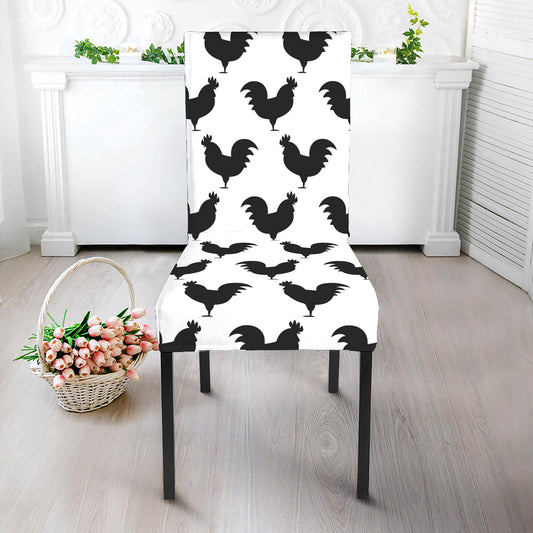 Black And White Rooster Pattern Print Dining Chair Slipcover