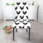 Black And White Rooster Pattern Print Dining Chair Slipcover
