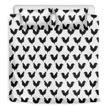 Black And White Rooster Pattern Print Duvet Cover Bedding Set