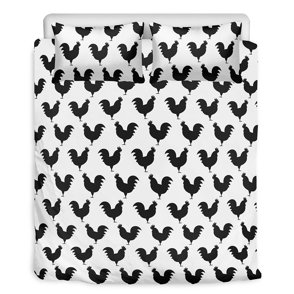 Black And White Rooster Pattern Print Duvet Cover Bedding Set