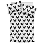 Black And White Rooster Pattern Print Duvet Cover Bedding Set