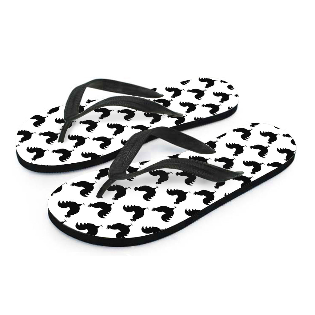 Black And White Rooster Pattern Print Flip Flops