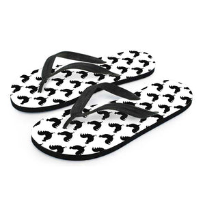 Black And White Rooster Pattern Print Flip Flops