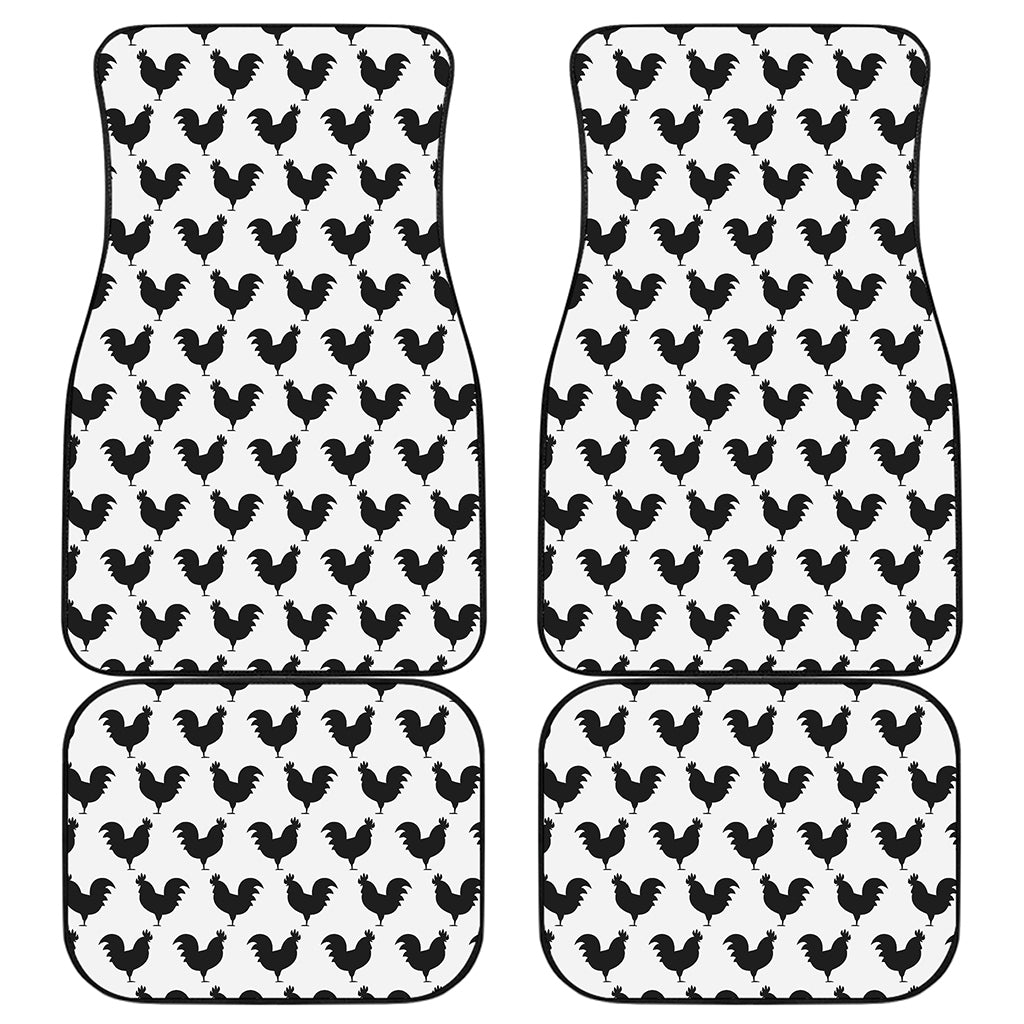 Black And White Rooster Pattern Print Front and Back Car Floor Mats