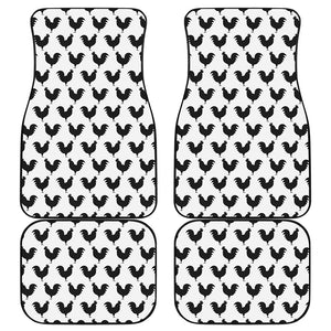 Black And White Rooster Pattern Print Front and Back Car Floor Mats