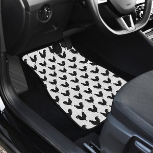 Black And White Rooster Pattern Print Front and Back Car Floor Mats