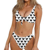 Black And White Rooster Pattern Print Front Bow Tie Bikini