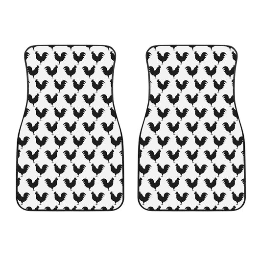 Black And White Rooster Pattern Print Front Car Floor Mats
