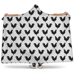 Black And White Rooster Pattern Print Hooded Blanket