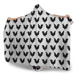 Black And White Rooster Pattern Print Hooded Blanket