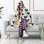 Black And White Rooster Pattern Print Hooded Blanket