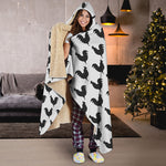 Black And White Rooster Pattern Print Hooded Blanket
