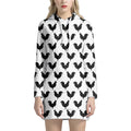 Black And White Rooster Pattern Print Pullover Hoodie Dress