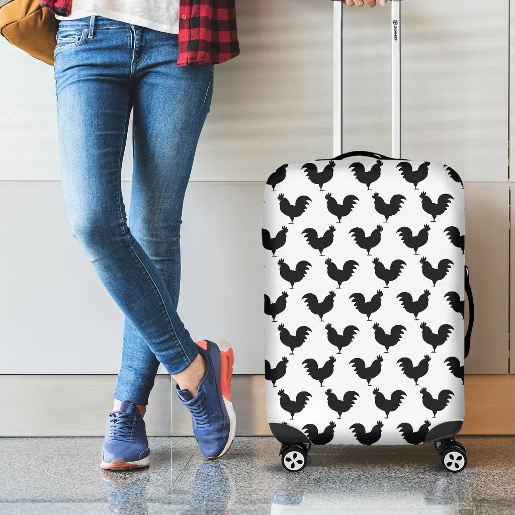 Black And White Rooster Pattern Print Luggage Cover