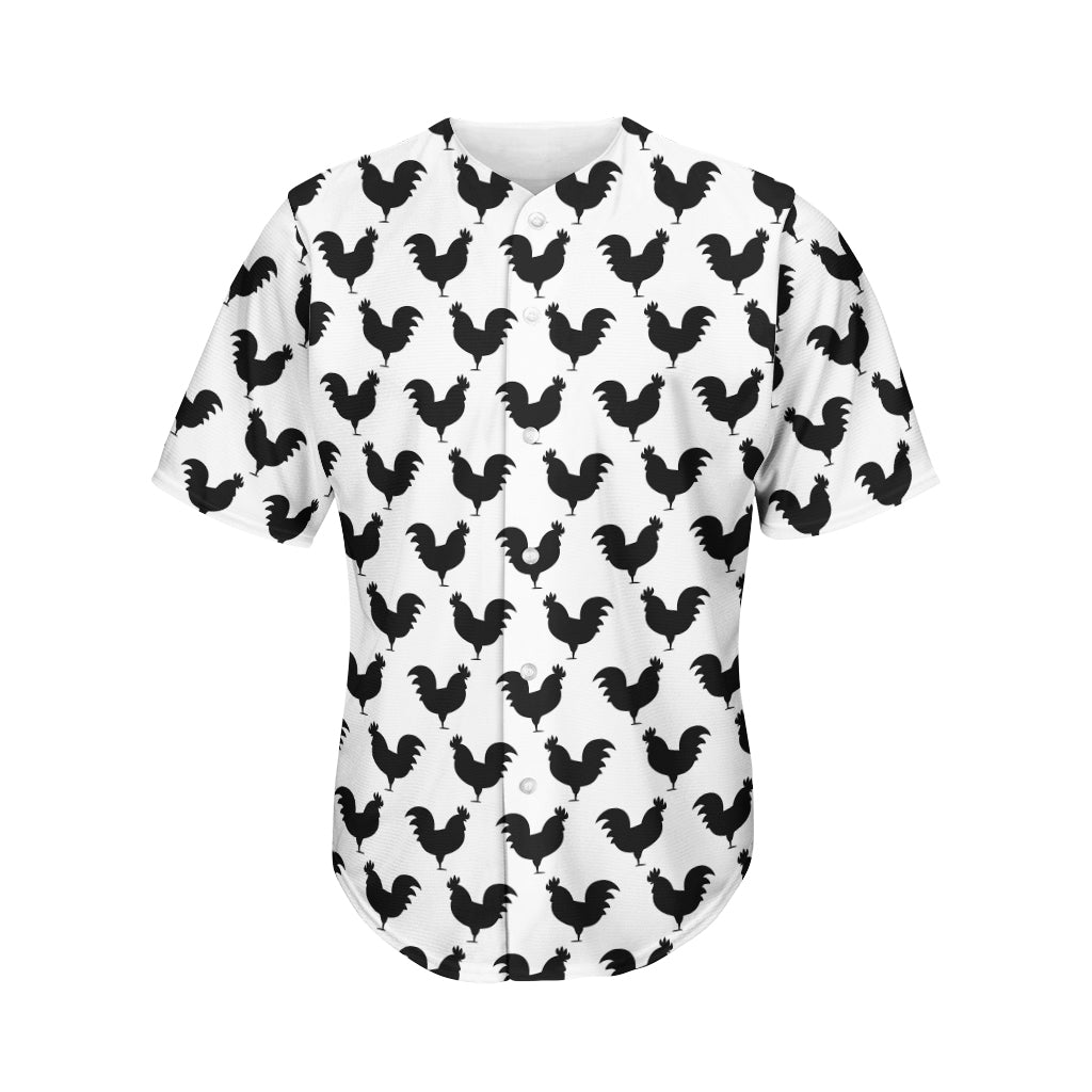 Black And White Rooster Pattern Print Men's Baseball Jersey