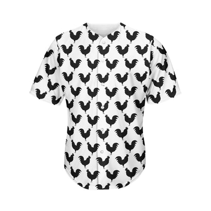 Black And White Rooster Pattern Print Men's Baseball Jersey