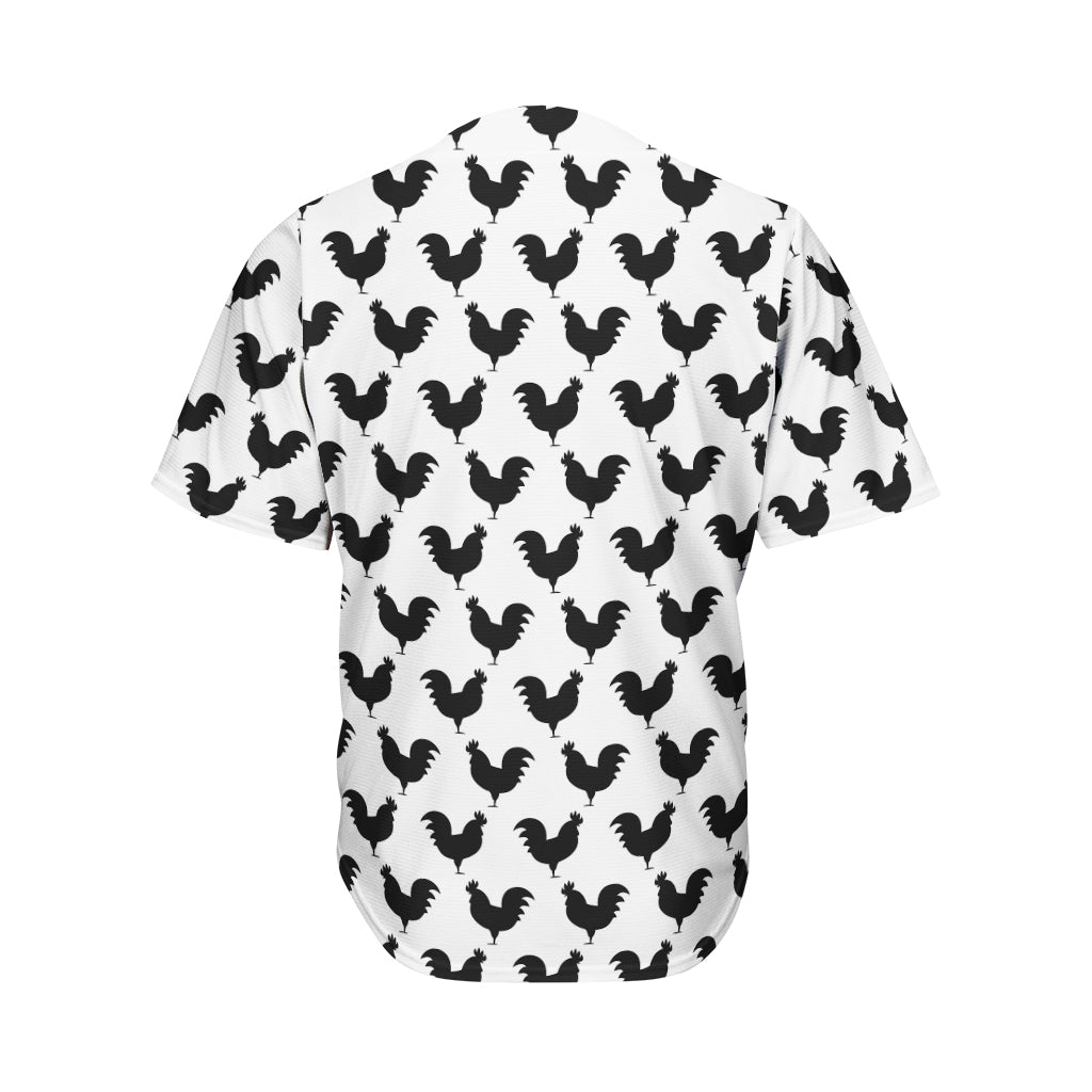 Black And White Rooster Pattern Print Men's Baseball Jersey