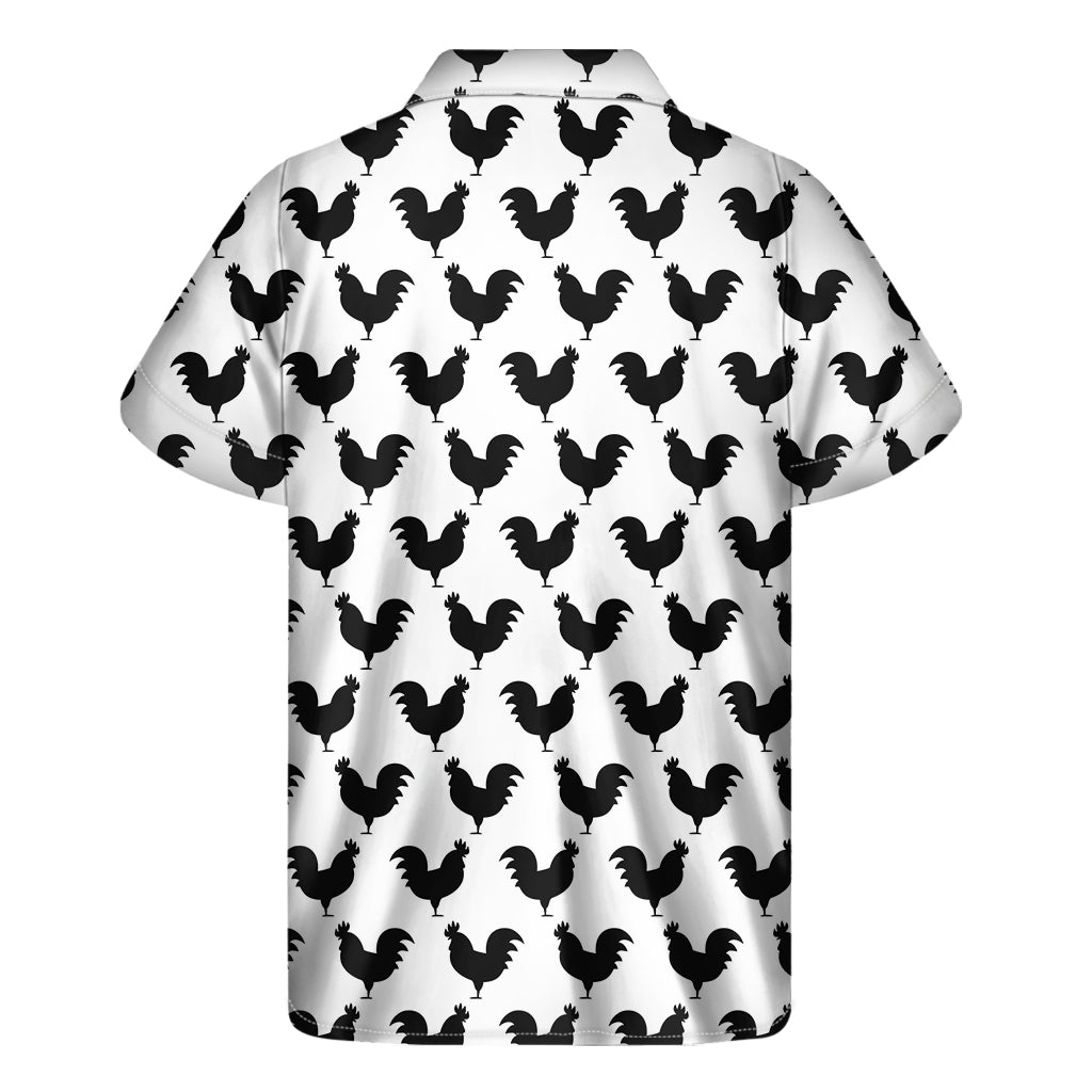 Black And White Rooster Pattern Print Men's Short Sleeve Shirt