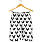 Black And White Rooster Pattern Print Men's Shorts