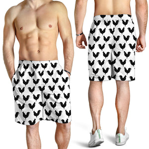 Black And White Rooster Pattern Print Men's Shorts