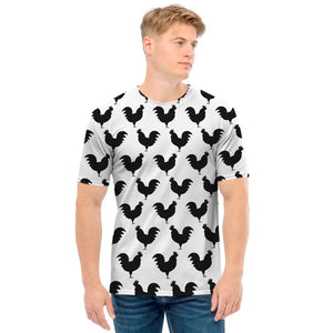 Black And White Rooster Pattern Print Men's T-Shirt