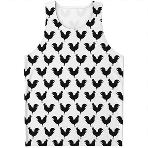 Black And White Rooster Pattern Print Men's Tank Top