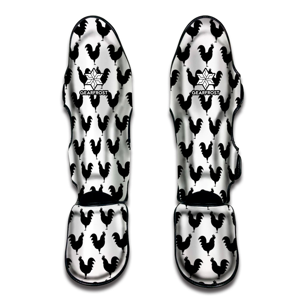 Black And White Rooster Pattern Print Muay Thai Shin Guard