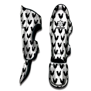 Black And White Rooster Pattern Print Muay Thai Shin Guard